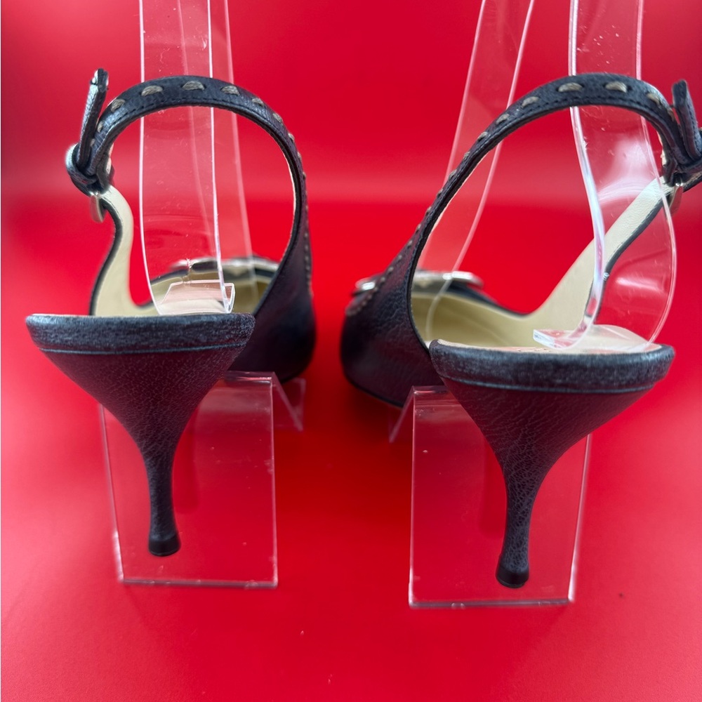 Prada Navy blue Slingback Heels with Buckle Detail - Picture 3 of 6